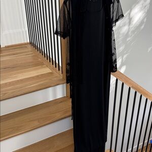 Black Long Dress with Sheer Short Sleeve  Overlay Blouse